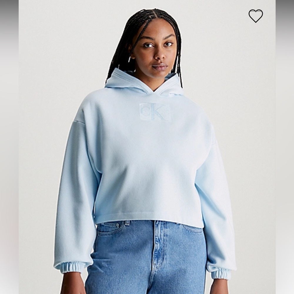 NWT Calvin Klein Cropped Hooded Sweatshirt Gorgeous Soft Baby Blue in Color